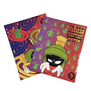 VTG 90's Looney Tunes Space School Binder Folder Lot Stuart Hall Martian Alien
